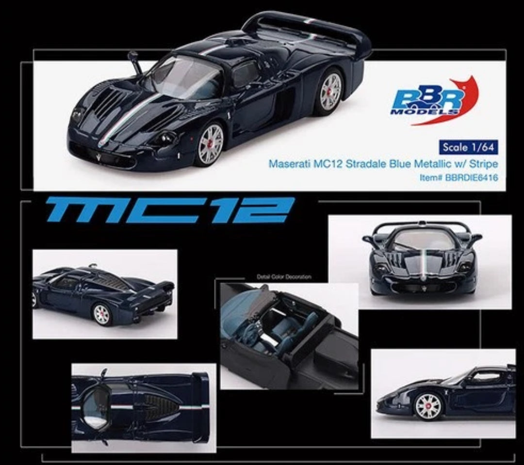 BBR Maserati MC12 Stradale Blue/White 1/64 Diecast Model