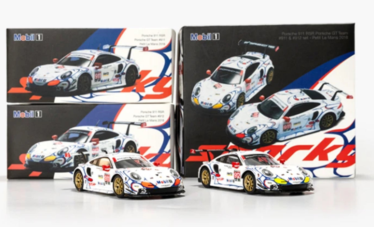 Sparky 1/64 Porsche 911 RSR GT Team #911 & #912 Set Petit Le Mans 2018 2 Cars