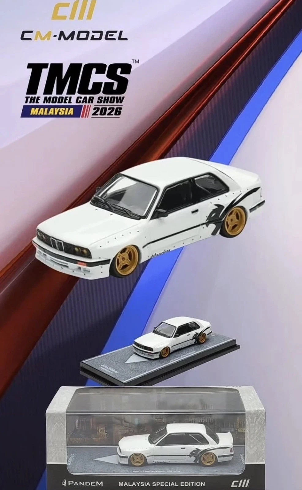 CM Model 1:64 Pandem E30 M3 White Gold Wheels TMCS 2026 Exclusive Car