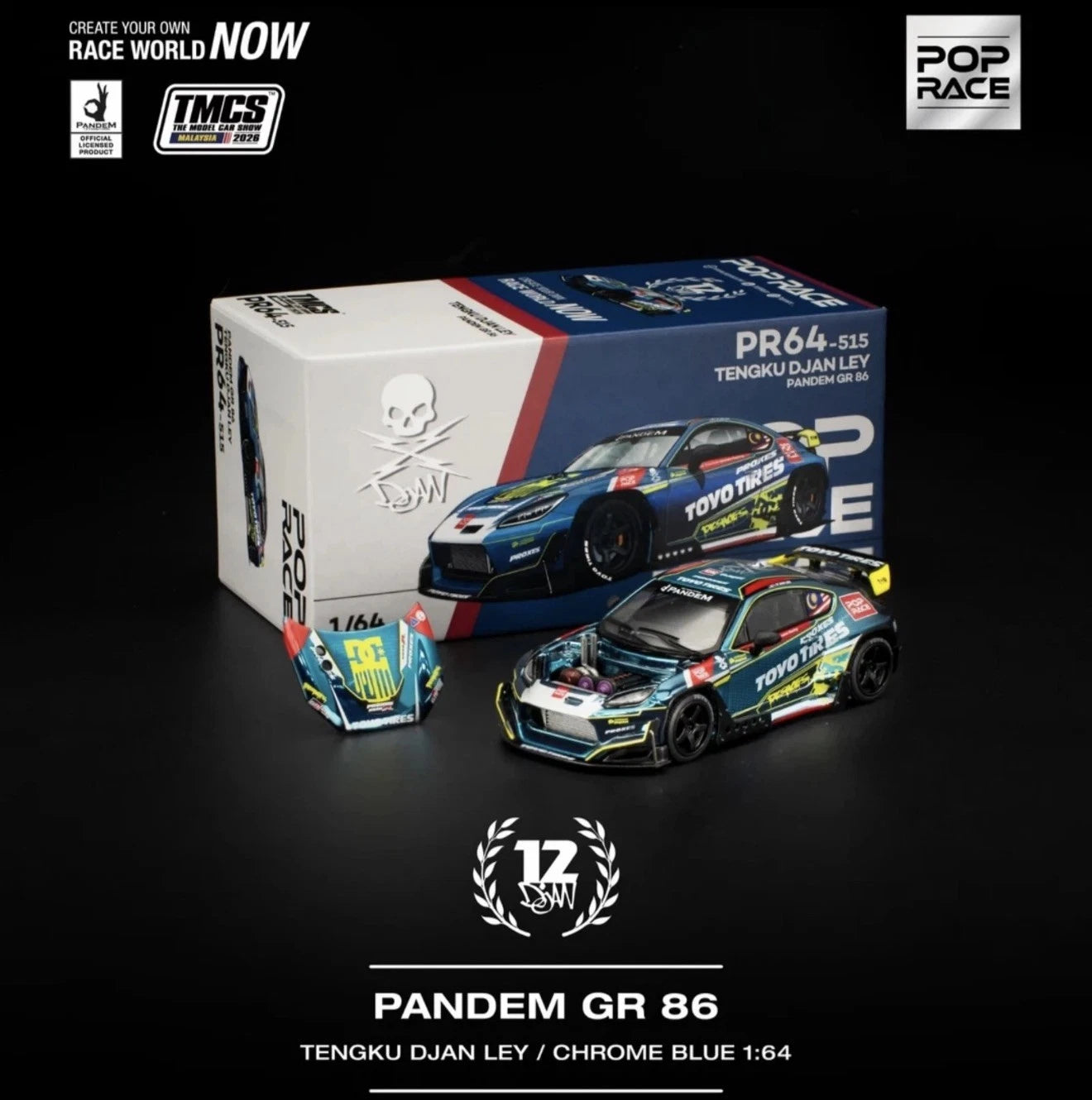 Pop Race 1/64 Pandem GR86 Tengku Djan Ley Chrome Blue TMCS 2026