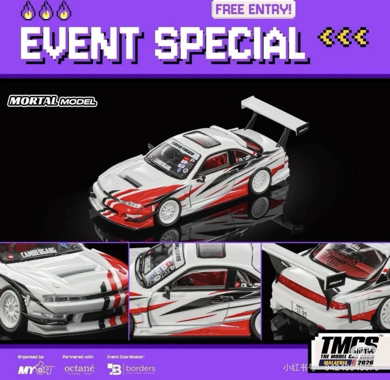 1:64 Mortal Silvia S14 TMCS 2026 Malaysia Detachable Body Kit Diecast Model Red