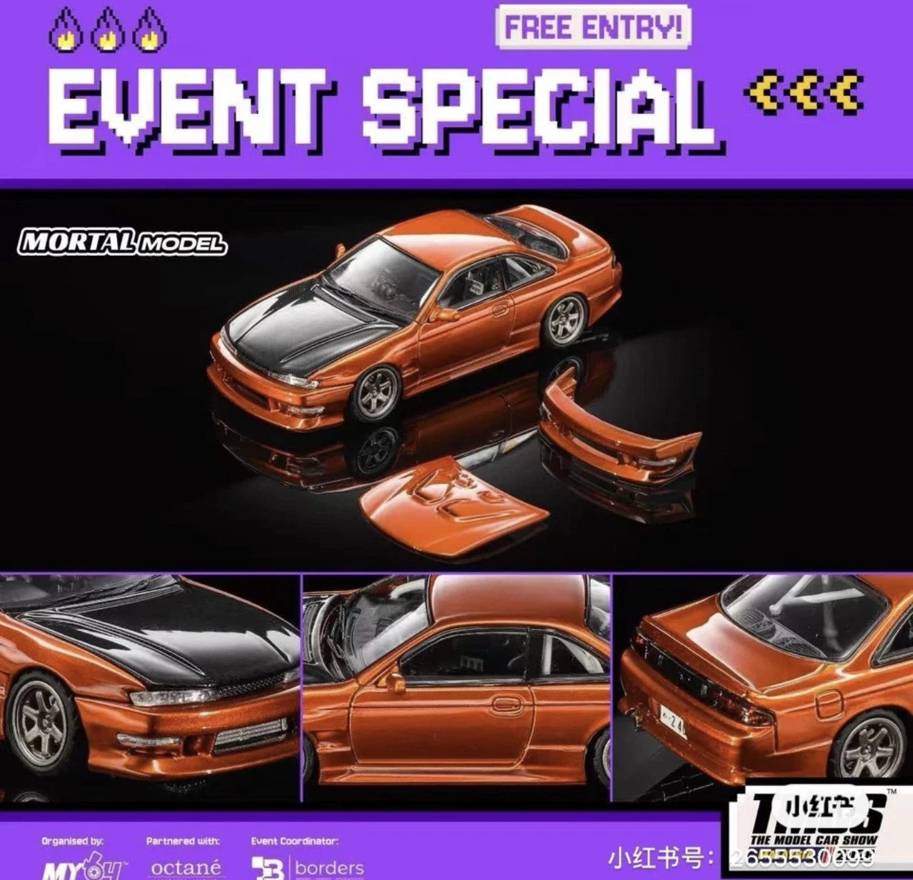 1:64 Mortal for  Silvia S14 TMCS 2026 Malaysia Detachable Body Kit Diecast Model
