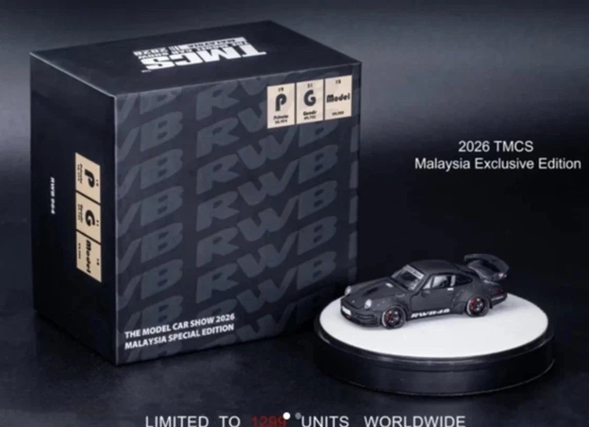 PGM 1/64 Porsche RWB 964 Matte Black TMCS 2026 Full Open Model Car