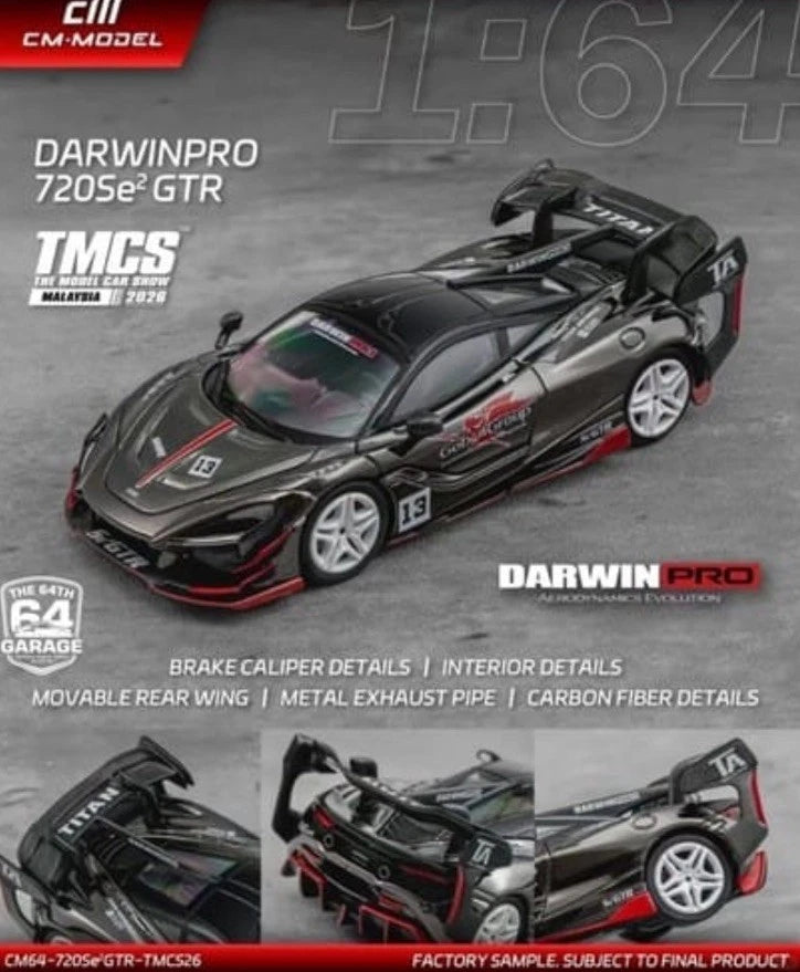CM Model 1:64 McLaren 720Se2 GTR DarwinPRO Black 2026 TMCS Diecast